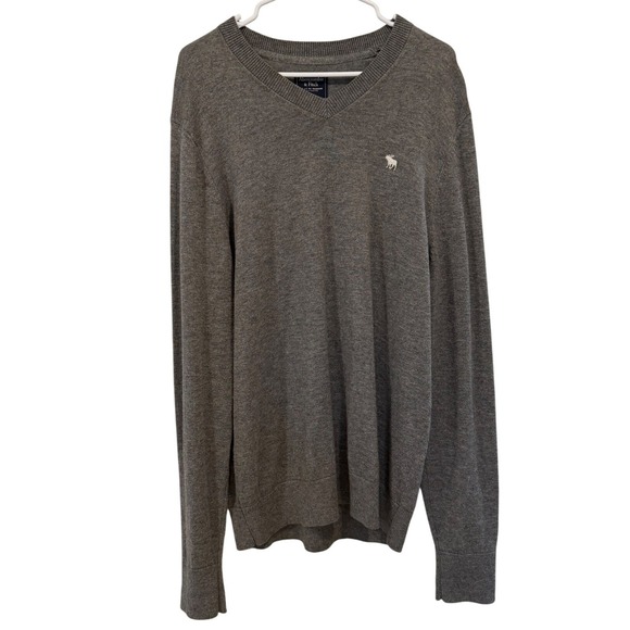 Abercrombie & Fitch Other - Abercrombie & Fitch Mens Grey Wool Cotton Blend V-Neck Logo Sweater Large